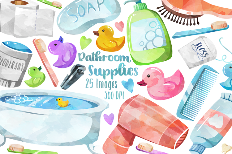 Watercolor Bathroom Supplies Clipart
