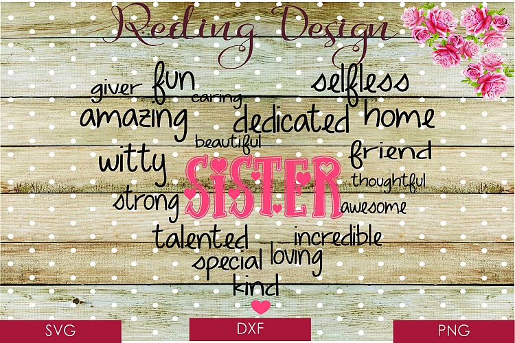 Sister Word Heart SVG DXF PNG Digital Cut Files