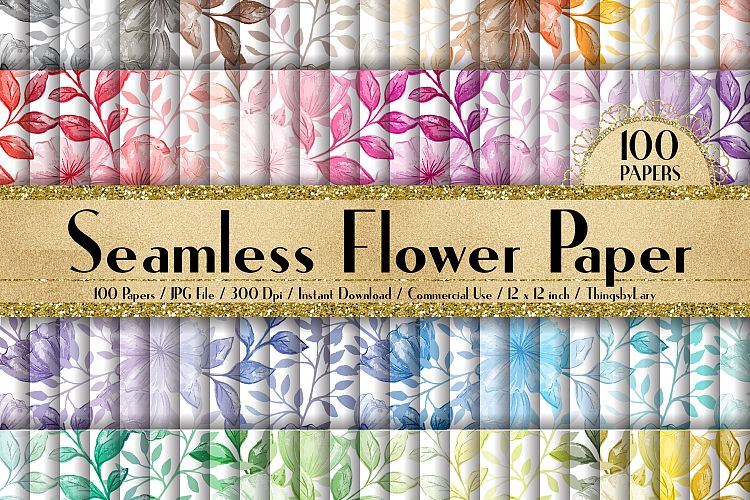 100 Seamless Watercolor Rustic Flower Digital Papers