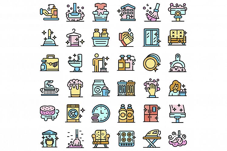 Cleaning services icons set vector flat example image 1