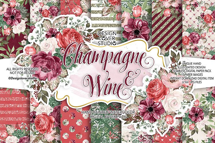Champagne and Wine Digital paper pack