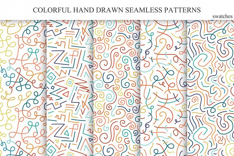 Hand drawn seamless color patterns. example image 1