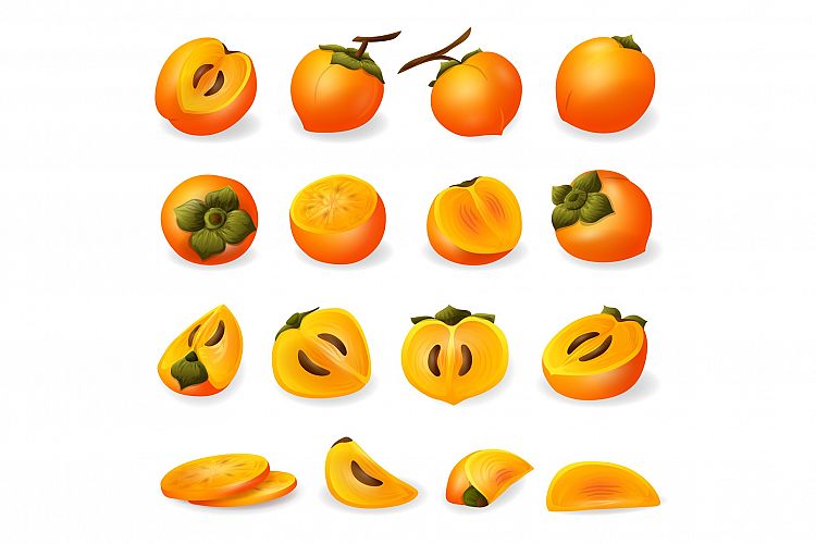 Persimmon icons set, cartoon style example image 1