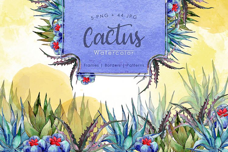 Cool green cactus PNG watercolor set