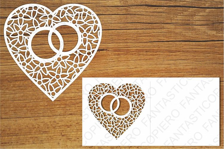 Heart with wedding rings SVG files for Silhouette Cameo and Cricut. Wedding invitation svg cutting, Wedding card svg template and clipart.