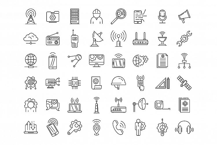 Communications engineer icons set, outline style example image 1