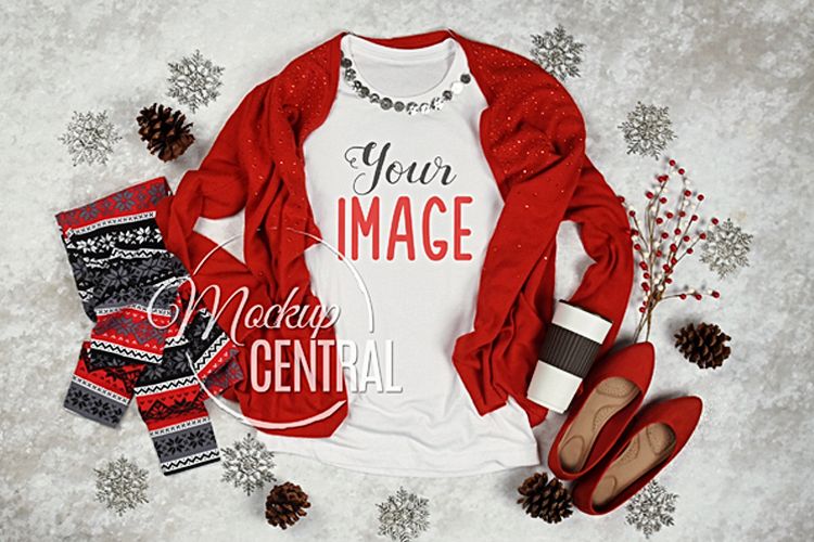 Womens Blank White T-Shirt Christmas Winter Shirt Mock Up