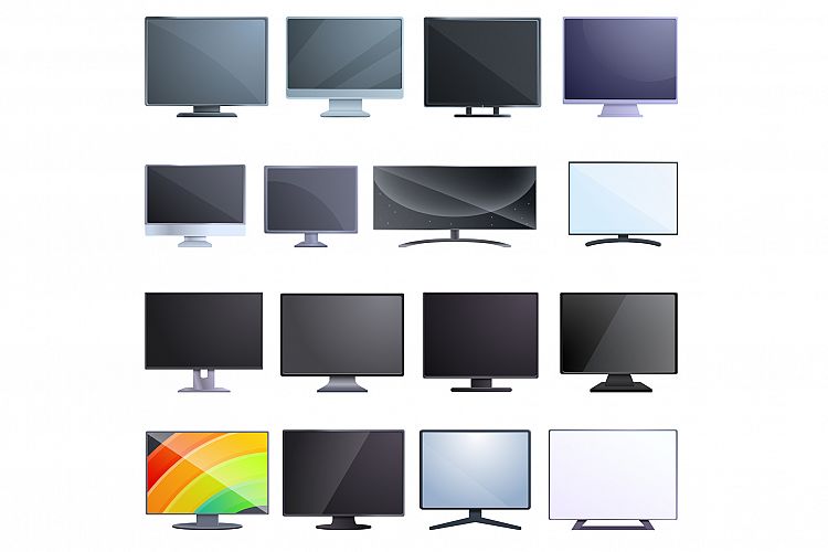 Monitor icons set, cartoon style example image 1
