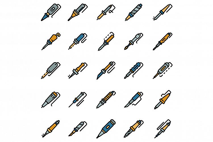 Soldering iron icons set, outline style example image 1