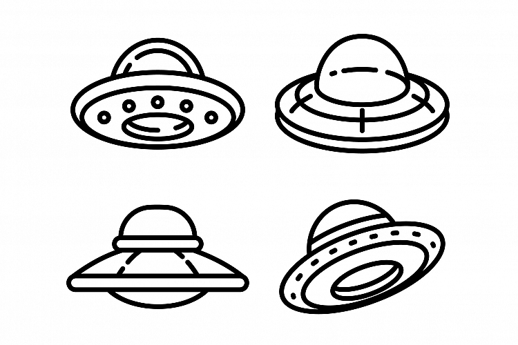 UFO icons set, outline style example image 1