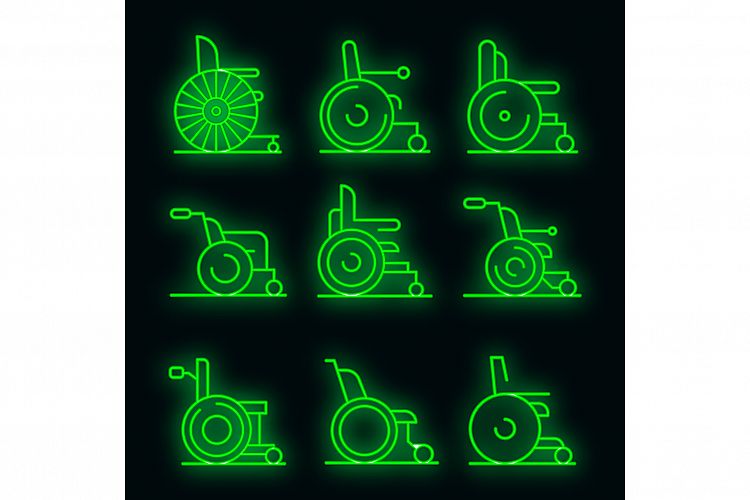 Wheelchair icons set vector neon