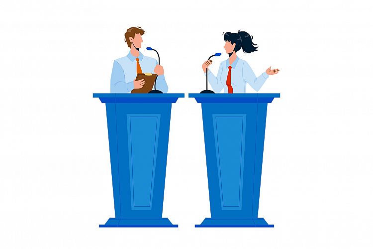 Speaker Discussing With Opponent At Tribune Vector example image 1