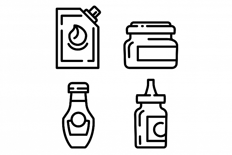 Mustard icons set, outline style