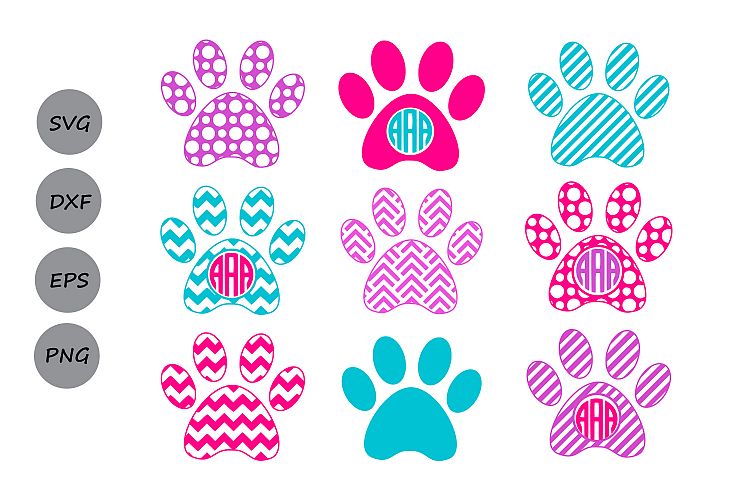 Paw Print SVG, Paw Print Monogram, Dog Paw SVG, Die Cuts, Cutting File, Vinyl Cutter, Monogram Frames, Dog Paw Monogram, Commercial Use.