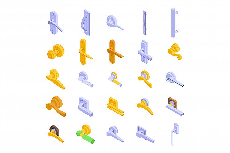 Door handles icons set, isometric style example image 1