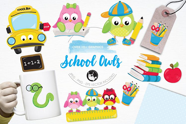 School Owls graphics and illustrations