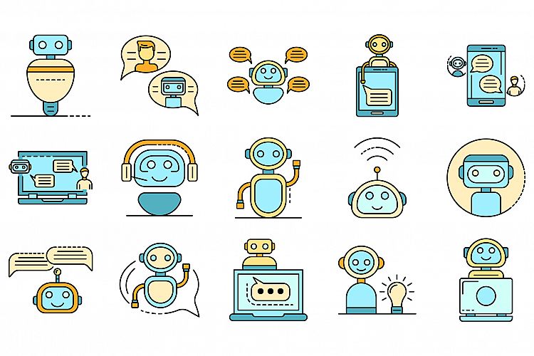 Chatbot icons set vector flat example image 1