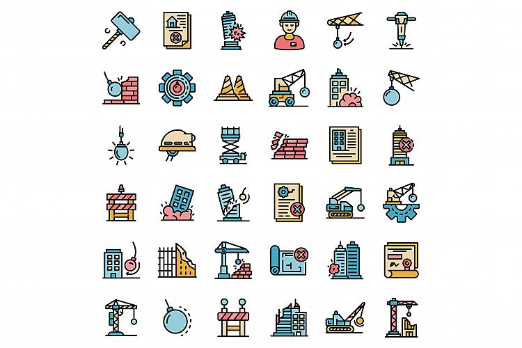 Demolition work icons set vector flat example image 1