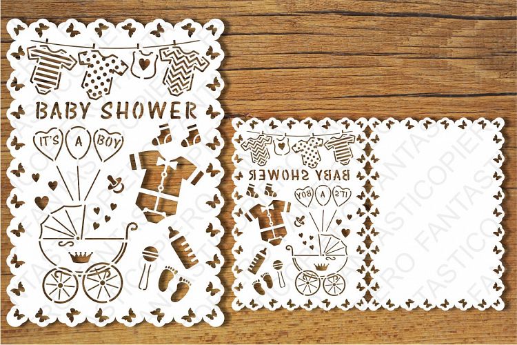 Baby Shower Boy card SVG files for Silhouette Cameo and Cricut. Clipart PNG transparent included. example image 1
