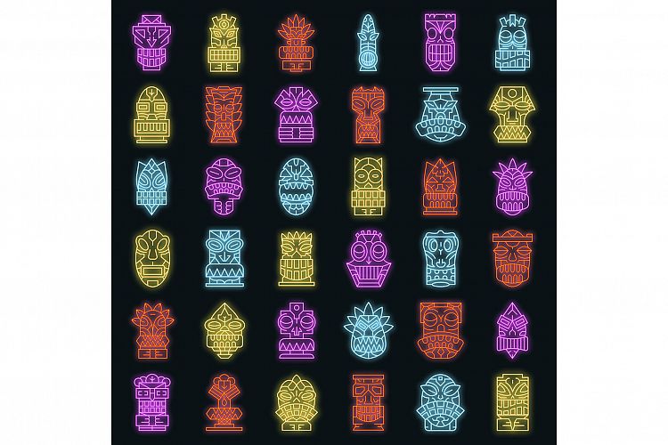 Tiki idols icon set vector neon example image 1