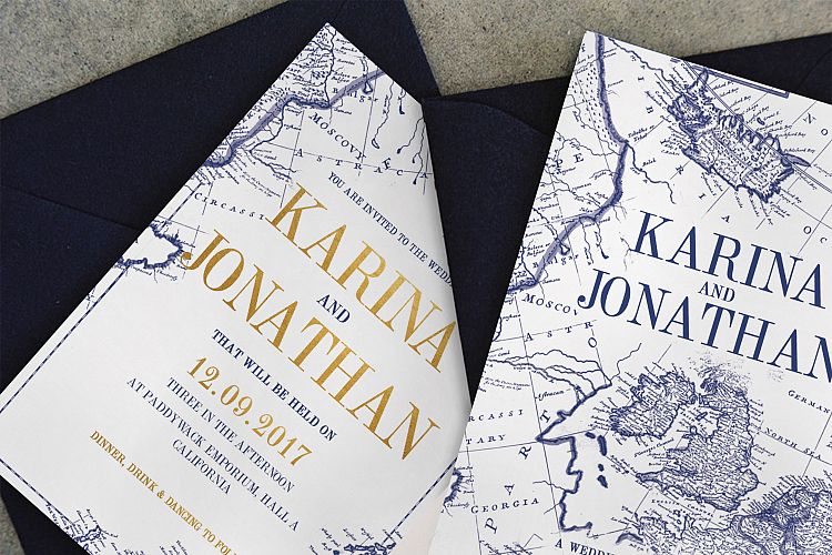 Vintage Map Wedding Invitation Suite
