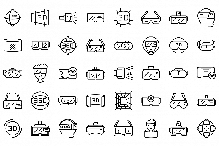 Virtual glasses icons set, outline style example image 1