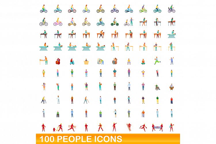 100 people icons set, cartoon style example image 1