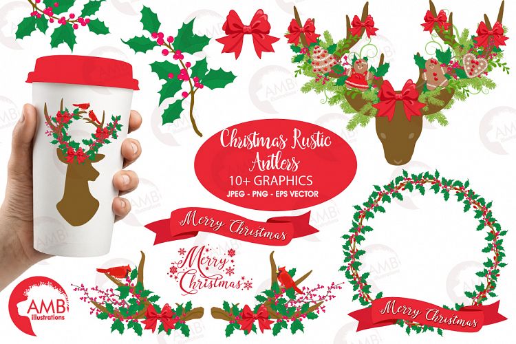Christmas Rustic Antlers clipart, graphics and illustratins AMB-1506
