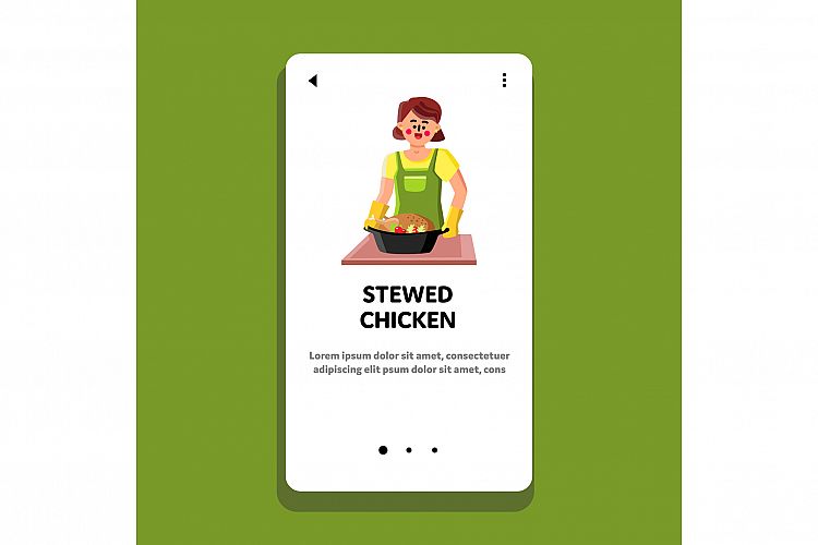 Stewed Chicken With Vegetables Cooking Girl Vector example image 1