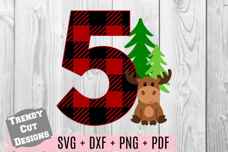Five Moose Buffalo Plaid Birthday Set SVG