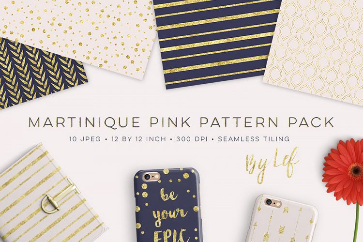 Digital Pattern Pack in pink navy blue gold Seamless papers