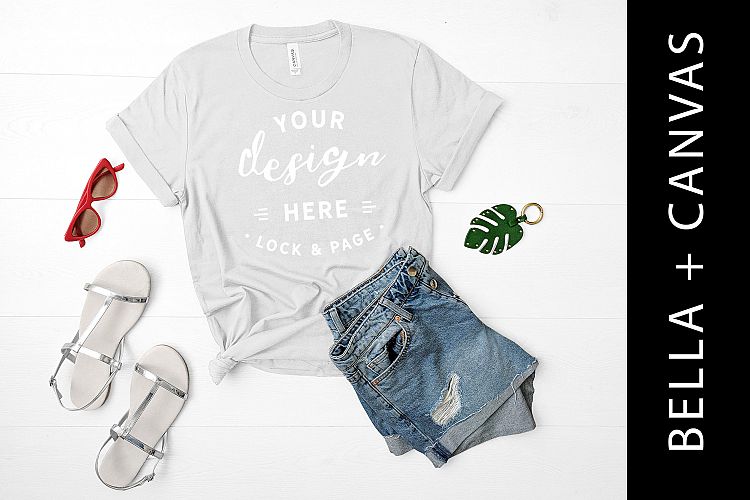 Silver Bella Canvas 3001 T Shirt Mockup Stylish Flat Lay