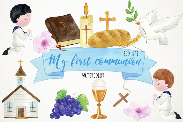 Watercolor 1st Communion Clipart, 1st Communion Clip Art