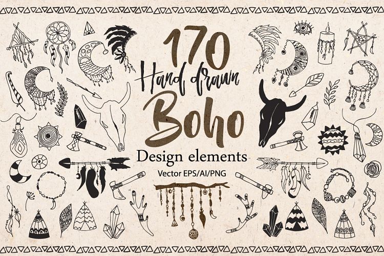 Hand drawn Boho Tribal design