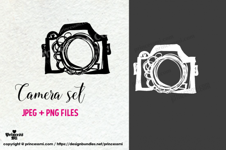 doodle camera clipart set 1 , black and white verion example image 1