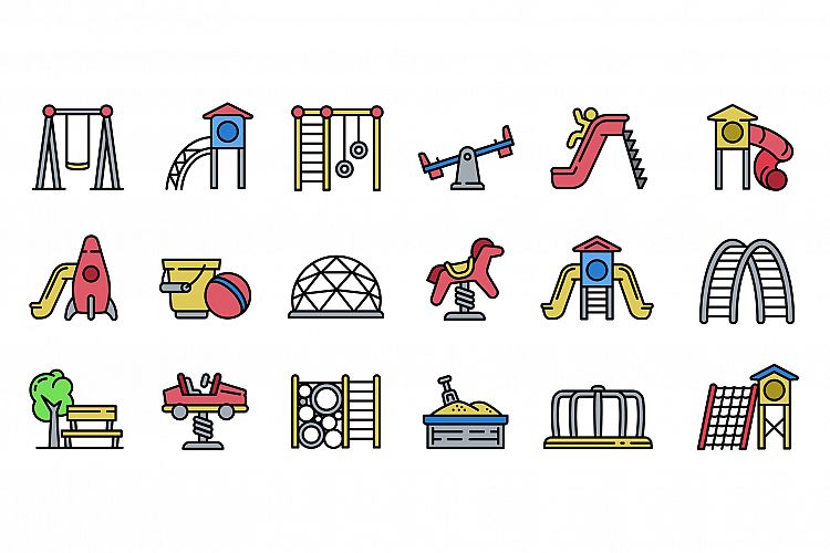 Kid playground icons set, outline style example image 1