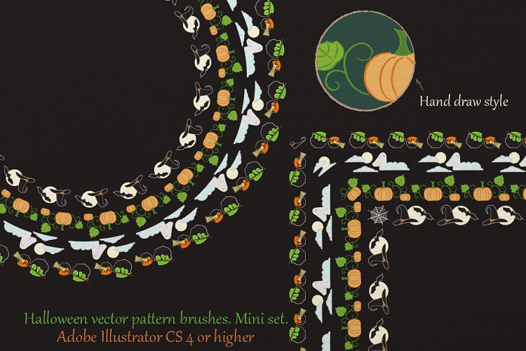 Halloween decor. Vector pattern brushes. Mini set.