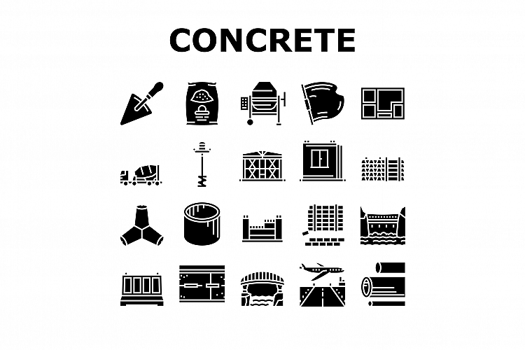 Concrete Production Collection Icons Set Vector example image 1