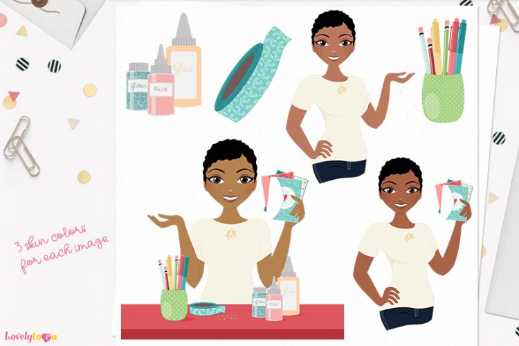 Woman crafter character clip art (L278 Viola)