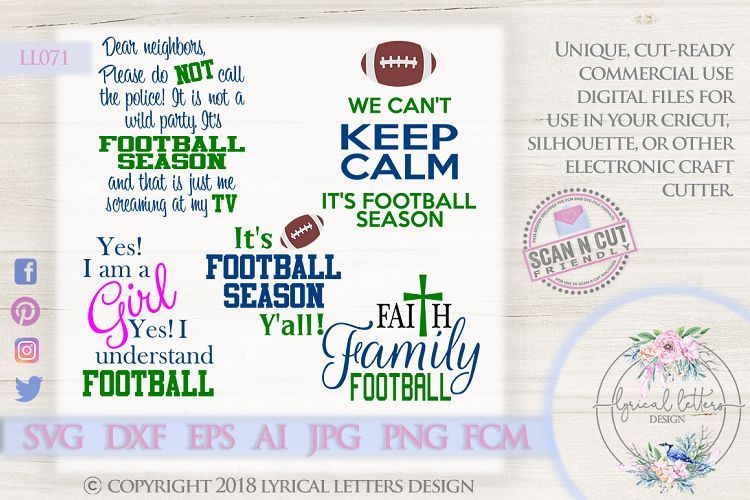 Football Bundle of 5 SVG DXF Cut Files LL071