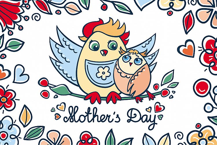 Mothers Day. Patterns. Postcards. Elements. Vector