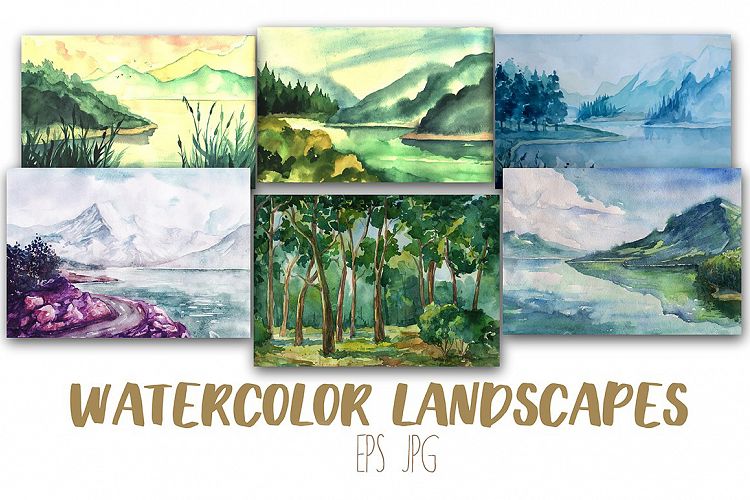 12 Artistic Watercolor Landscapes  Vector Copy