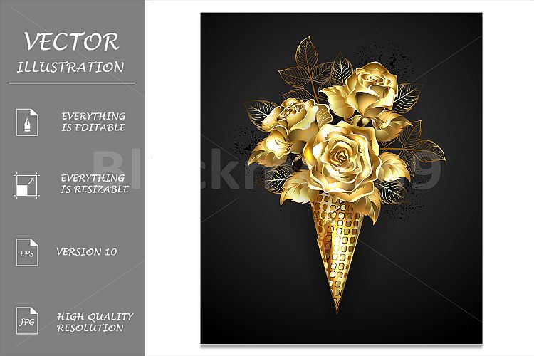 Waffle Horn with Gold Roses