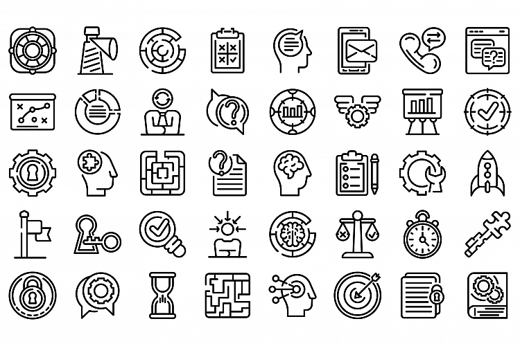 Problem solving icons set, outline style example image 1