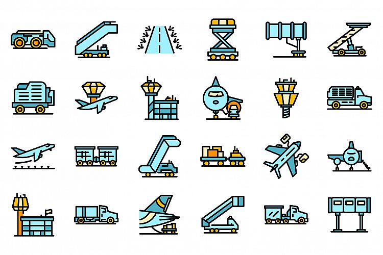 Airport ground support service icons set vector flat example image 1