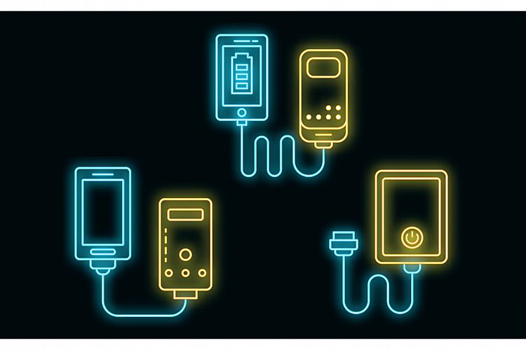 Power bank icons set vector neon example image 1