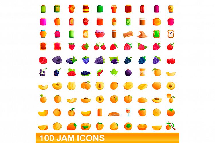 100 jam icons set, cartoon style example image 1