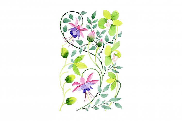 Ornamental orchid flower PNG watercolor set  