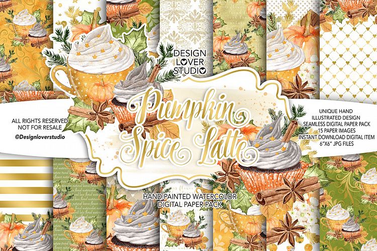 Watercolor Pumpkin Spice Latte digital paper pack