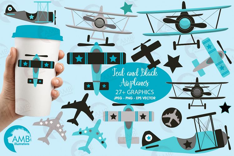 Airplane clipart, Airplane graphics, Biplane, Plane clipart, graphics, illustrations AMB-2268